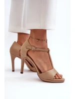 Dámské sandály na podpatku z ekokože béžové obdaria Dámské sandály na podpatku z ekokože béžové obdaria