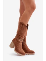 Dámské Kozačky Do Poloviny Lýtka Na Podpatku Zateplené Camel Ivanelis