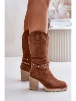 Dámské Kozačky Do Poloviny Lýtka Na Podpatku Zateplené Camel Ivanelis