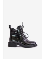 Kožené Lakované Kotníkové Boty S Zateplením Černé Bellani Kožené Lakované Kotníkové Boty S Zateplením Černé Bellani