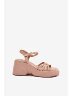 Sandály Na Platformě A Klínu Z Eko Semiše Béžové Nendal