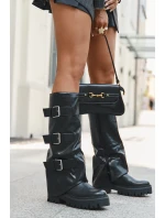 Zateplené dámské kozačky se stříbrnými klipsy Černé Isavine Zateplené dámské kozačky se stříbrnými klipsy Černé Isavine