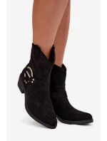 Dámské kožené boty na podpatku s ozdobným detailem černé Halivine