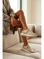 Kožené Semišové Dámské Tenisky Na Platformě Kobbo 100103 Béžové