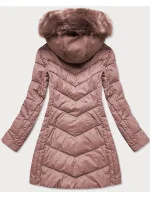 Dlouhá dámská prošívaná zimní bunda ve starorůžové barvě (7689)