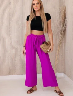 Kalhoty s širokým pasem tmavě fialová