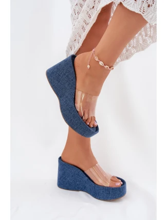 Dámské Pantofle Na Klínu S Průhledným Páskem Džínové Zolretia