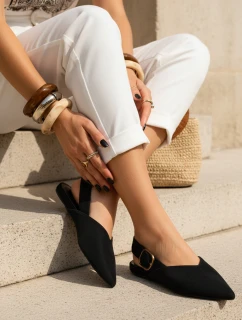 Dámské semišové baleríny s otevřeným podpatkem slingback černé FashionStreet ZY1353