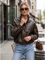 Dámská bunda z ekokůže oversize s vysokým límcem hnědá FashionStreet TY5650