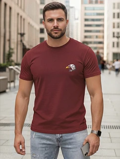 Pánské bavlněné tričko s potiskem orla, vínové, FashionStreet NX0148R