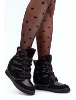 Kožené Boty Na Podpatku Šněrované Černé Amria