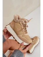 Kožené Sneakersy Trapery Dámské S Kožíškem Na Platformě Big Star OO274A330 Béžové