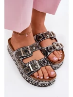 Sandály se zdobením a sponami na platformě černé Mellene