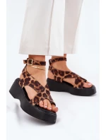 Dámské Sandály Na Platformě A Klínu V Leopardím Tisku Hnědé Tenzorus