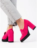 Trendy dámské  polobotky růžové na širokém podpatku