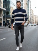 Pánský pruhovaný svetr s polovičním rolákem tmavě modrý FashionStreet WX2126 Pánský pruhovaný svetr s polovičním rolákem tmavě modrý FashionStreet WX2126