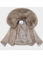 Béžová bunda z ekologické kůže s kožešinovým límcem Glakate (LU98091#)