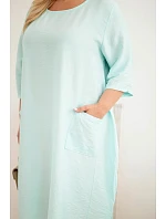 Dámské šaty Plus Size z viskózy s kapsami krátký rukáv mátová