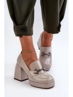 Lakové dámské polobotky na podpatku šedé D&A MR38-906