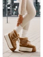 Kožené Dámské Sněhule Na Silné Podešvi S Kožešinou Big Star OO274A207 Hnědé