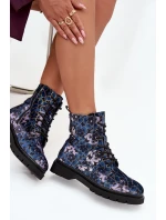 Dámské zateplené kotníkové boty v květinový vzor Artiker 57C1052 tmavě modré