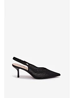 Dámské sandály z síťovaného materiálu na jehlovém podpatku Černé Emiliana