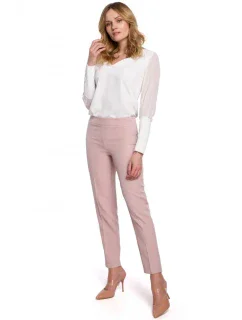 K055 Kalhoty s úzkými nohavicemi - krepová růžová