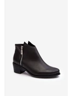 Kožené dámské kotníčkové boty na sloupku s nízkým svrškem a zipy černé Annaja