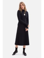 B299 Žebrované midi šaty s asymetrickým pasem - černé