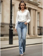 Dámské džínové zvonové kalhoty s květinou FLOWERSSE modré FashionStreet UY2677 Dámské džínové zvonové kalhoty s květinou FLOWERSSE modré FashionStreet UY2677