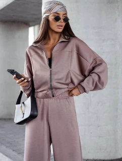 Dámský komplet v barvě cappuccino - mikina se stojáčkem a široké kalhoty (821109)