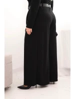 Dámské kalhoty Plus Size s širokou nohavicí a páskem černé