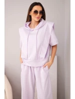 Dámský komplet máslový, mikina s kapucí a volné kalhoty se zavazováním světle fialová