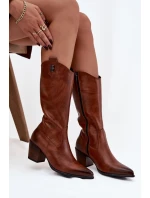 Kožené Kovábojky Na Podpatku Vyhřívané Zazoo 70155 Hnědé