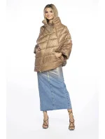 Tmavě béžová dámská bunda pončo s ozdobnými zipy AnnGissy (AG1-J9171)
