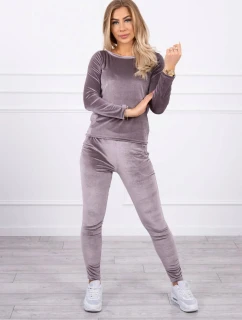 Velurová souprava s řasením na zadní straně šedá