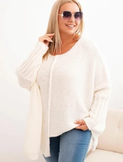 Dámský svetr Plus Size z akrylu s volným střihem a rukávem 3/4 ecru