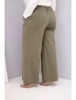 Dámské kalhoty Plus Size se širokou nohavicí a vysokým pasem khaki