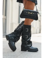 Zateplené dámské kozačky se stříbrnými klipsy Černé Isavine Zateplené dámské kozačky se stříbrnými klipsy Černé Isavine