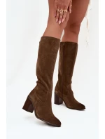 Dámské kozačky z přírodního semiše vyhřívané s podpätkem Sergio Leone KZ25668-S olivové