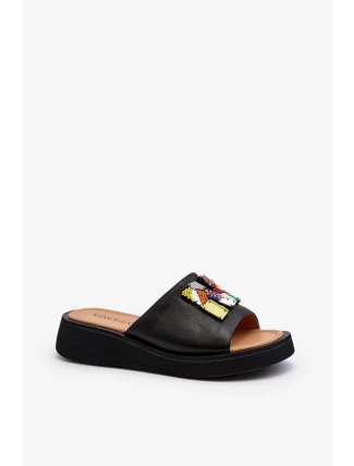 Dámské kožené pantofle s černým zdobením Asames Dámské kožené pantofle s černým zdobením Asames