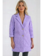 Dámská bunda Plus Size prošívaná s ozdobnými knoflíky a límcem jasně fialová