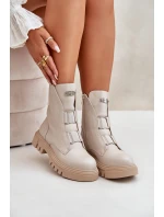 Zateplené boty worker pro ženy na zip z eko kůže světle béžové Mailyra