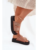 Dámské Pantofle Se Zlatými Přezkami Na Platformě Béžové Virvania