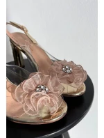 Sandály na podpatku s ozdobou a krystaly D&A MR52-236 zlaté