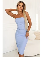 642-2 Korzetové tužkové midi šaty s páskem - modré