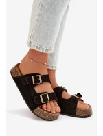 Dámské pantofle na korkové platformě se zlatými sponami Černé Tovessa