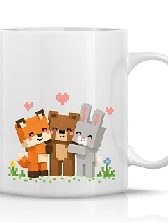 PIXELOVÁ ZVÍŘÁTKA - klasický bílý keramický hrníček 300 ml