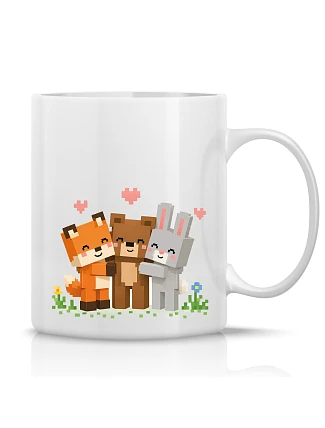 PIXELOVÁ ZVÍŘÁTKA - klasický bílý keramický hrníček 300 ml PIXELOVÁ ZVÍŘÁTKA - klasický bílý keramický hrníček 300 ml
