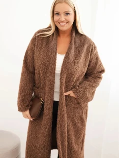 Dámský kabát Plus Size z viskózy bez zapínání s kapsami hnědý